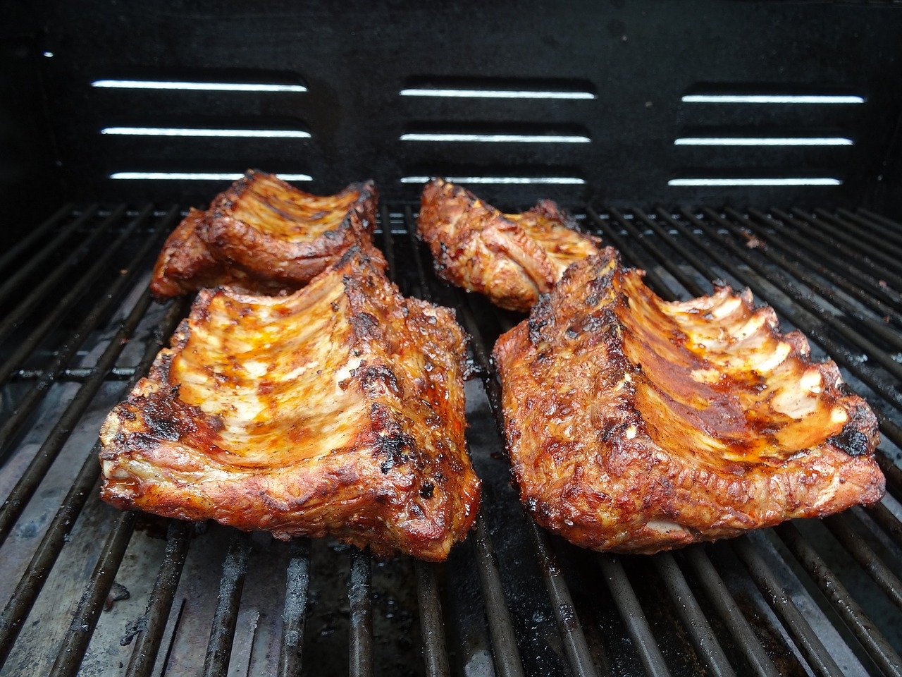 spare ribs, grill, meat